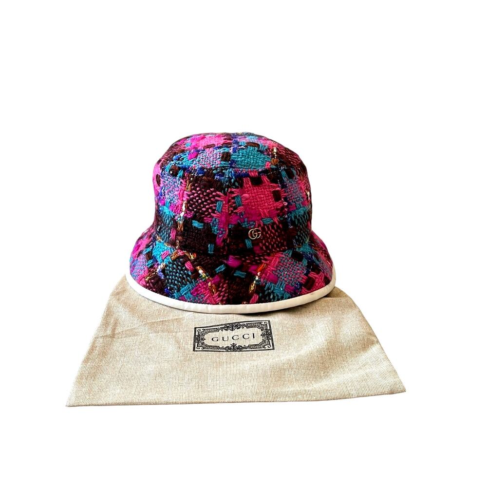 GUCCI GG Elevation Tweed Spicy Check Bucket Hat Cap 728469 Size Medium NEW - Picture 7 of 16